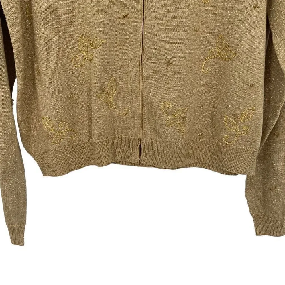 Main‎ Line By Eagles Eye Silk Blend Beaded Mistletoe Cardigan Sweater NWT Gold